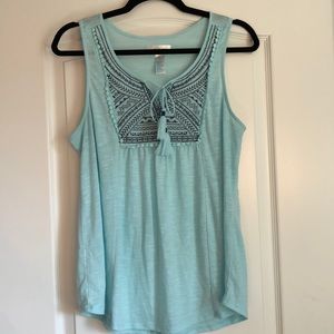 Turquoise embroidered tank top